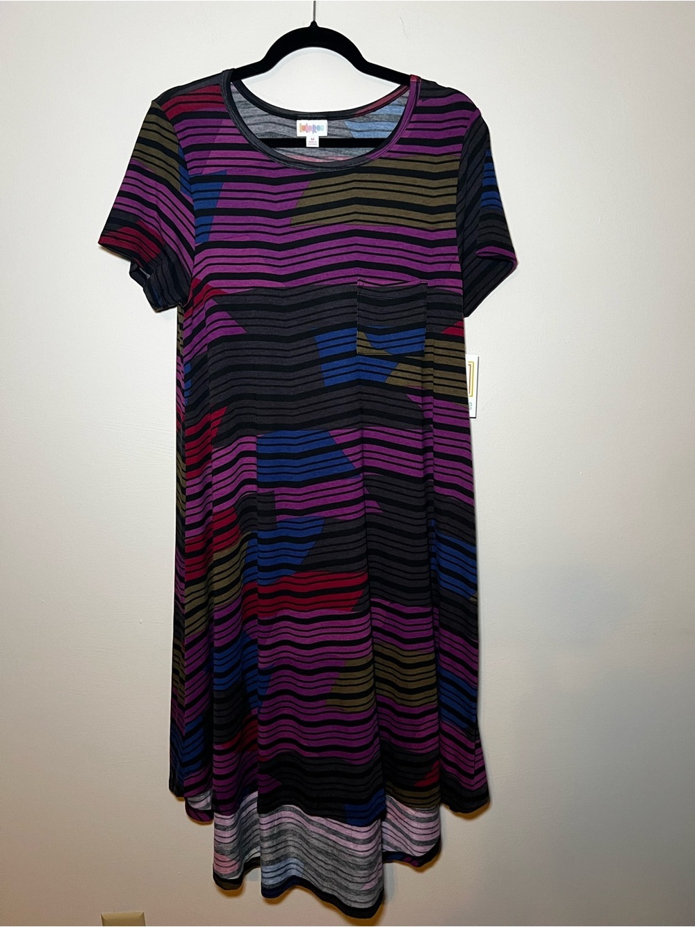LuLaRoe Carly Multi-Stripe Dress in Black, Purple, Blue, Olive